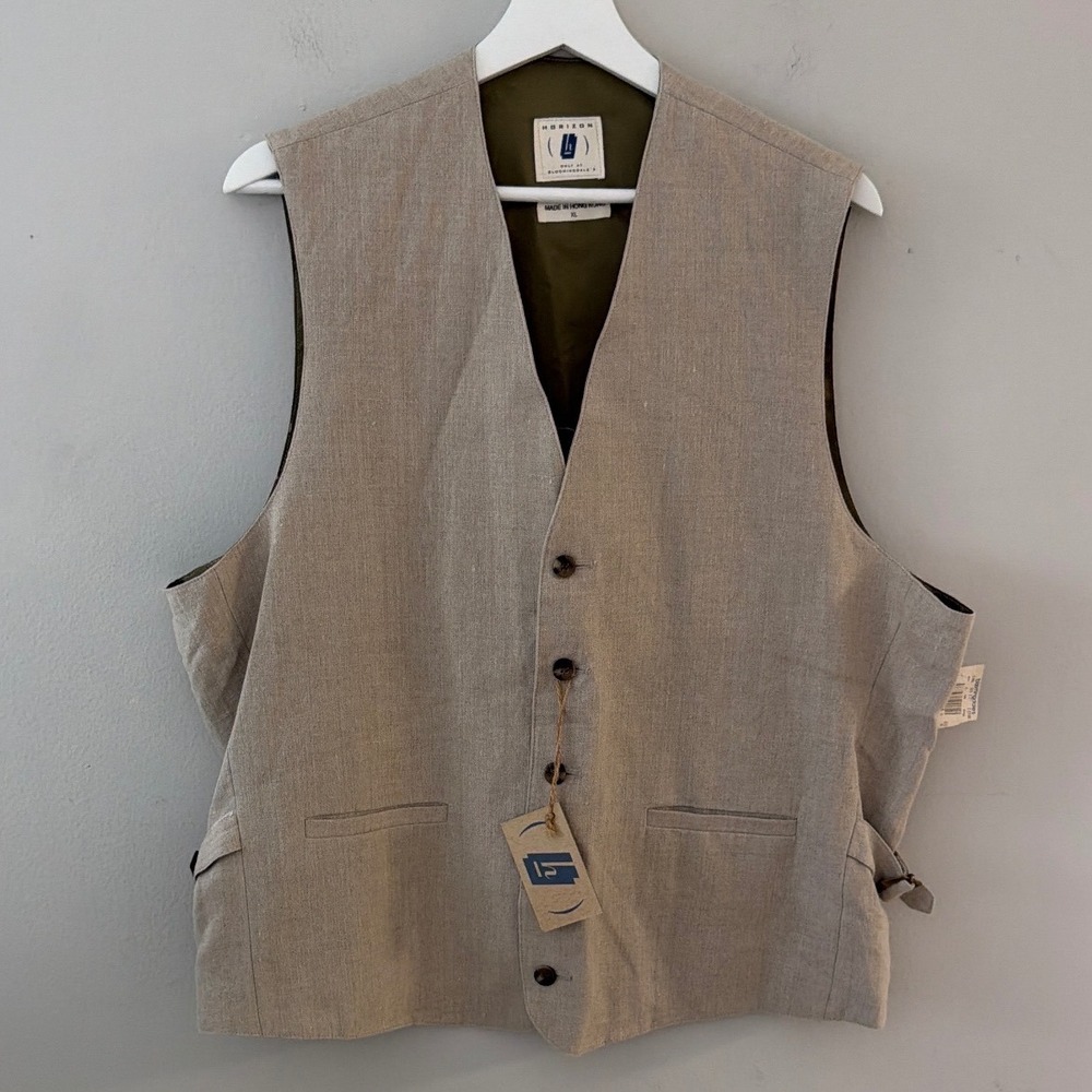 Horizon Bloomingdale's Mens XL Tan 100% Linen‎ Button Front Vest NWT